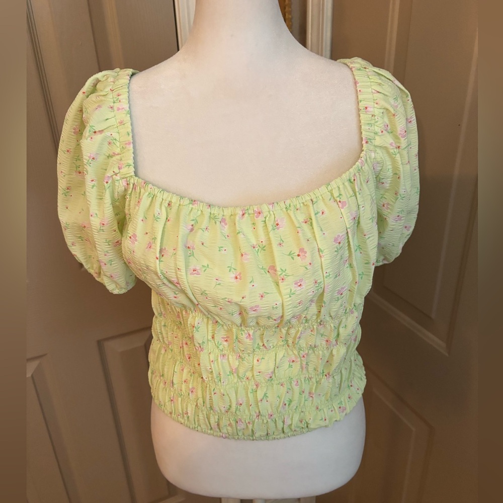 Spring Green and Pink Petals Cropped Top Size XL Sexy Summer